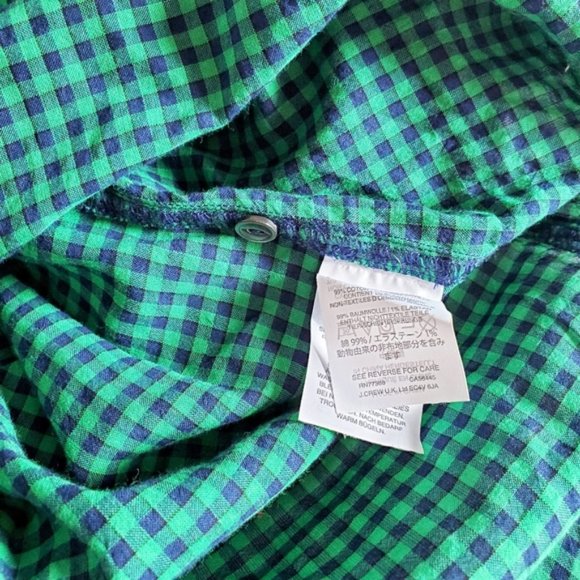 J. CREW Gathered Popover Gingham Navy Green Plaid 2 - Picture 8 of 9